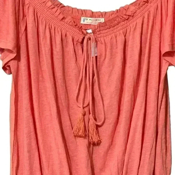Free People Movement Linen Blend Blouse M Pink Off the Shoulder Tassels NWT - Picture 5 of 9